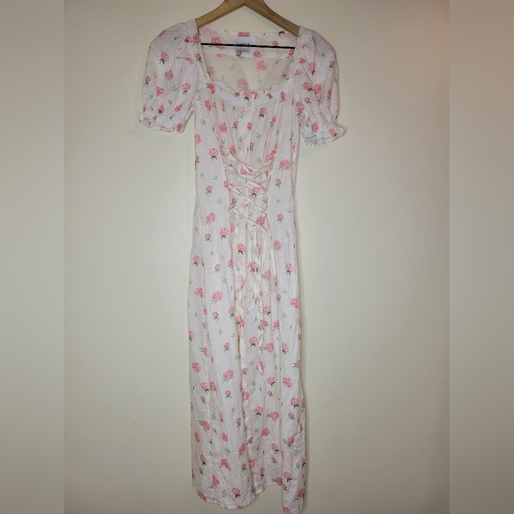 Sleeper Marquise 100% linen dress in roses, sz xs - Picture 5 of 13